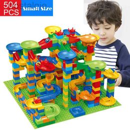 Blocks 84-504PCS Small Size Marble Race Run Blocks Maze Ball Track Building Blocks Assembly Construction Model Building Bricks Toys 240401