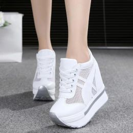 Shoes Maogu Women Mesh Platform Sneakers White Shoes Lady High Heels Wedge Breathable Casual Shoe Sneaker Woman 2023 Classic Tennis