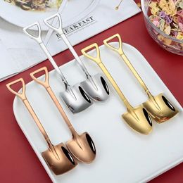 Coffee Scoops 2/4pcs Stainless Steel Tea Spoon Creative Shovel Scoop For Dinner Ice Cream Dessert Watermelon Kitchen Tableware Set