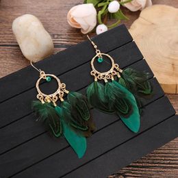 Dangle Earrings Bohemian Ethnic Round Green Rice Bead Feather For Women Retro Simple Temperament Party Wedding Jewelry