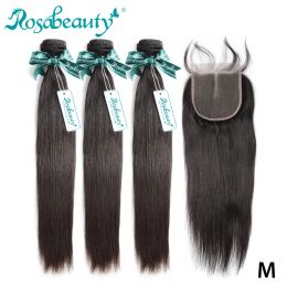 Closure Rosabeauty 3 4 Bundles Straight Hair With Closure 8 30 Inch Natural Colour Brazilian Remy Human Hair Weave With Closure Frontal