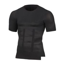 Mens T-Shirts Men Body Shapers Fitness Elastic Abdomen Tight Fitting Short Sleeve Shirt Tank Tops Shape Underwear Slimming Boobs Drop Dhjtm