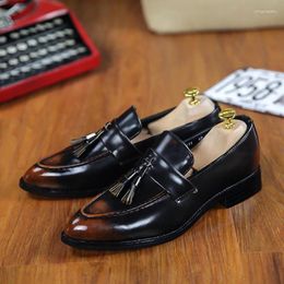 Dress Shoes Fashion Tassels Pointed Leather For Men Breathable Slip-on Social Shoe Male Comfortable Men's Zapatos Hombre