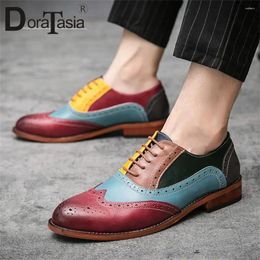 Dress Shoes Men's Formal Fashion Mixed Colours Patchwork Lace-up Chunky Heels Casual Business Office Wedding Shoe Male