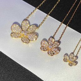 Fashion Van 925 Lucky Clover Necklace Womens Full Diamond Pure Silver Rose Gold Pendant Collar Chain With logo