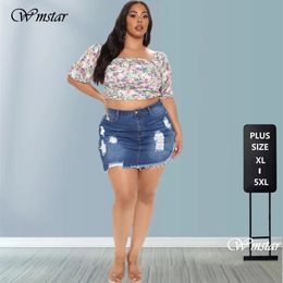 Wmstar Plus Size Skirts Jean Medium Stretch Above Knee Denim Mini Wrap Skirt Fashion Streetwear Wholesale Drop 240321