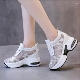 Casual Shoes Spring Autumn Sports Style Mesh Lace Women Hollow Tie Round Head Wedge Heel Thick Sole P791