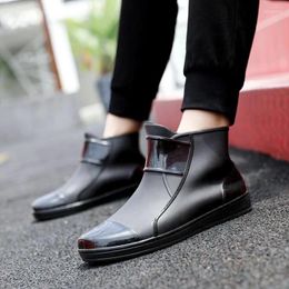 Walking Shoes Men's Rain Boots Rubber Woman PVC Waterproof Rainboots Anti-skid Black Unisex Ankle Light Water Flat Heels