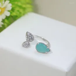 Cluster Rings Fashion S925 Sterling Silver Top Quality Blue Zircon Wedding Party Ring Jewellery Ladies Water Drop