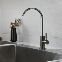 Kitchen Faucets Stainless Steel Gun Metal Purified Sink Faucet Deck-Mounted Rotating Drinking Cold Water Brushed Grey