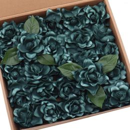 Decorative Flowers D-Seven Artificial 25pcs Dark Teal Gardenias With Stem For Wedding Bouquets Table Centrepiece Bridal Shower Cake Decor