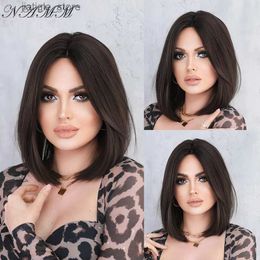 Synthetic Wigs NAMM Short Bob Wigs Women Synthetic Wigs Middle Part Bangs Light Brown/Black Female Cosplay Heat Resistant Straight Natural Wigs Y240401