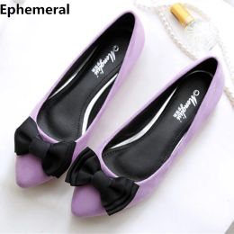 Flats Lady Lovely Casual Slip On Flats Spring Loafers Flock Fashion Pointed Toe With Bow Purple Black Plus Size 48 42 Woman Bag Shoes