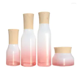 Storage Bottles Glass Spray Bottle Cherry Blossom Red Empty Emulsion Pump Cosmetic Packaging Container Square Shape Toner Refillable