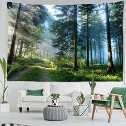 Tapestries 1pc Natural Landscape Tapestry For Home Decor Misty Forest Wall Hanging Free Installation Included