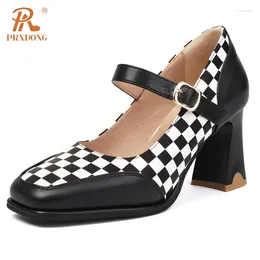 Dress Shoes PRXDONG 2024 Spring Women's High Heels Square Toe Black Pink Party Wedding Female Pumps Big Size 34-43