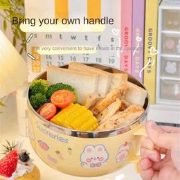 Dinnerware Kawaii Stainless Steel Ramen Bowl With Lid Cute Large Instant Noodles Fruit Salad Rice Soup Kitchen Tableware 1000/1200ml