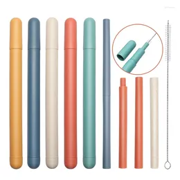 Drinking Straws 10sets Reusable Food Grade Silicone Straight Straw With Cleaning Brush Set Party Bar Accessory