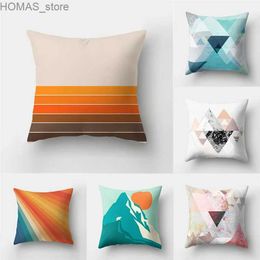 Pillow Case 45x45cm Rainbow Geometric Sunset Cover Abstract Patchwork Stripe Cushion Sofa Office Home Decor Y240407