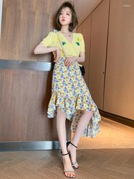 Work Dresses Top Quality Romantic Print Patchwork Ruffle High Waist Skirt For Summer