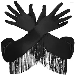 Party Supplies Spring Autumn Tassel Style Women Long Gloves 48cm Dinner Dress Black Warm Elastic Lady Mittens
