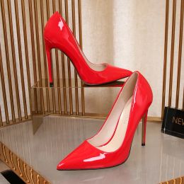 Pumps 2023 Spring 12cm Stiletto High Heels Women Pointed Toe Patent Leather Office Party Wedding Shoes Red Pink Ladies Pumps B0102