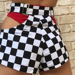 Sexy Women Hollow Out Metal Buckle Shorts High Rise Skinny Plaid Shorts Femme Rock Mini Shorts Casual Pantalon Mujer S-2XL240401