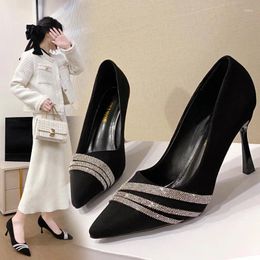 Dress Shoes Stiletto High Heels Female Pointy 2024 Autumn Fashion Everything Diamond Shallow Mouth Single