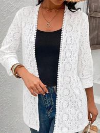 Outerwear Plus Size 1XL-5XL Casual Cardigan Women's Solid Lace Half Sleeve Open Front