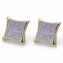 Stud Earrings Men's Hip Hop Earring Gold Colour Copper Material Micro Pave Rhinestone Bling Out Square Men Rock Jewellery Screw