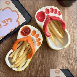 Dishes Plates Bread Slippers French Fries Plate Tomato Sauce Creative Cartoon Tableware Kitchen Personality Eco-Friendly Convenien Dhp3Y