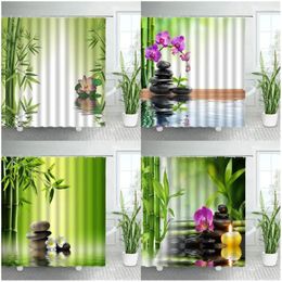 Shower Curtains Green Bamboo Zen Curtain Sets Black Stone Lotus Orchid Water Candle Spa Natural Landscape Fabric Bathroom Decor