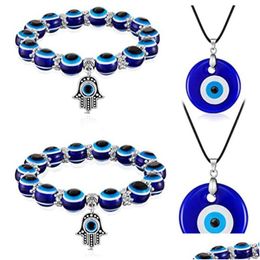 Pendant Necklaces Turkish Devil Eye Pendant Necklaces For Men Women Glass Blue Evil Eyes Beaded Bracelet Jewelry Gift Accessories Bk P Dheic
