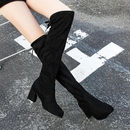 Boots Shoes For Women 2024 High Quality Lace Up Women's Fashion Solid Office And Career Round Toe Knee-High Zapatos