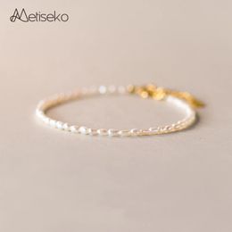 Metiseko Mini Rice Pearl Natural Freshwater Pearl Bracelet 925 Sterling Silver Plated 14K Gold Bracelet Sweet Elegant for Women 240319