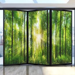 Window Stickers Privacy Glass Film PVC Frosted Anti-UV Static Cling Sunshine Forest Pattern Bathroom Door Home Decor