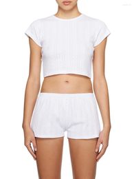 Women's Tracksuits Y2k Outfit White Crew Crop Tees Shorts Set Women Short Sleeve T-shirt Low Waist Pants Solid Colour Loughwear Streetwear