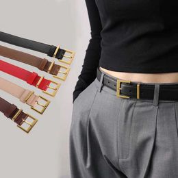 Belts Elegant luxury womens dress belt jeans designer belt gold vintage metal buckle genuine leather fashionable girl belt Q240401