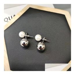 Stud Fashion S925 Sier Metal Ball Pearl Stud Earrings Womens Temperament Female Copper Electroplated Earring Jewellery In Bk Drop Delive Dhnfk