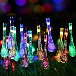 LED Strings Outdoor 8cm Water Drops Solar Lamp String Lights 100/50/30/20LEDs Fairy Holiday Christmas Party Garland Garden Waterproof YQ240401