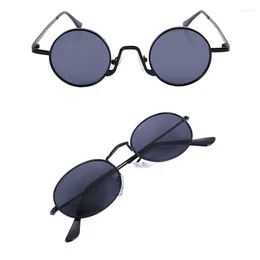 Sunglasses Oval Men Women Vintage Male Black Frame & Round Brand Design Gray