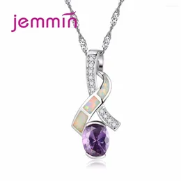 Pendants Charm Peace Ribbon Pendant Necklace White Opal And Crystal Pave Women 925 Sterling Silver Jewellery