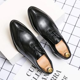 Dress Shoes Spring Autumn Men's Pointed True Leather Banquet Lace Up Loafers Business Casual Free Delivery