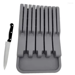 Kitchen Storage Knife Block Holder Plastic Cutlery Drawer Organiser 6 Slots Tray Anti Slip Counter Organisation