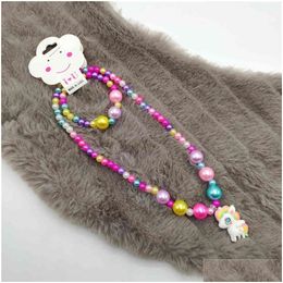 Pendant Necklaces Childrens Jewellery Necklace Colour Bracelet Set Girls Dress Up Accessories Drop Delivery Pendants Dh6Le