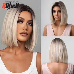 Synthetic Wigs Brown Ohm synthetic wig short straight Bob wig suitable for women middle part Lolita role-playing natural hair heat-resistant Fibre Y240401