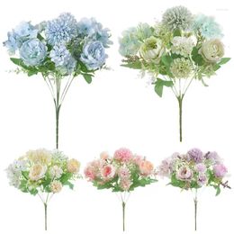 Decorative Flowers Silk Peony Artificial Bouquet DIY Wedding Party Floral Bunch For Home Decoration Living Room Table Decor & Bride