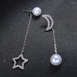 Dangle Earrings Custom Jewelry Bohemia Zircon Star Moon Drop For Women Silver Color Long Pearl Acrylic Fashion Accessories