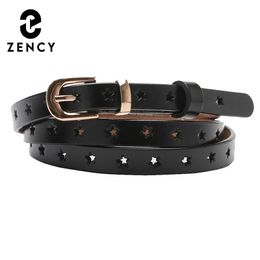 Belts Zency 100% genuine leather womens belt with a five point star hollow wild sweater tight pants decorative small strap Q240401