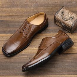 Dress Shoes Derby Leather Men Lace-up Casual Fashion Business Wedding Party Square Toe Comfortable Shoe